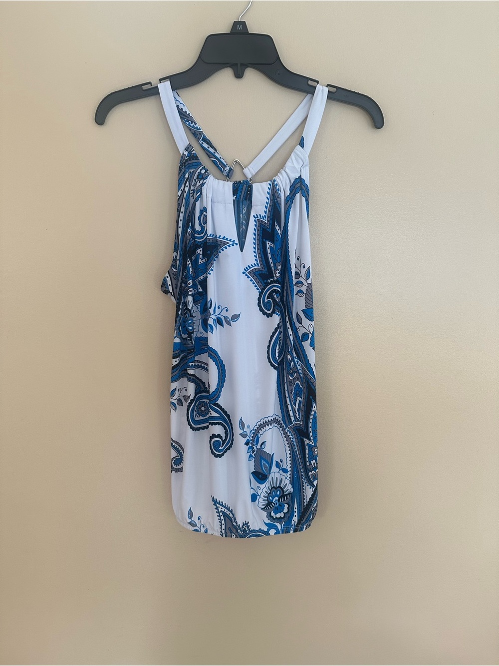 INC International Concepts White and Blue Paisley halter style top